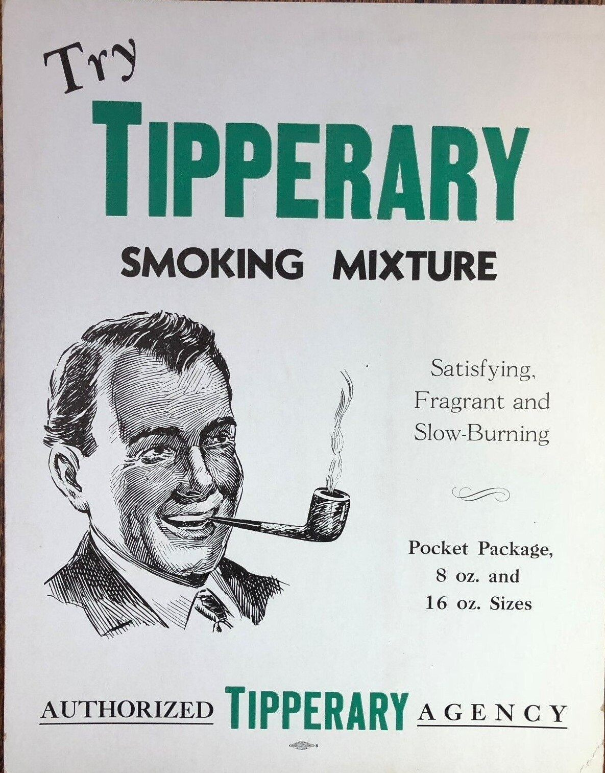 1940s Try Tipperary Smoking Tobacco Sign -John Weisert Tobacco Co. St. Louis, MO Tipperary