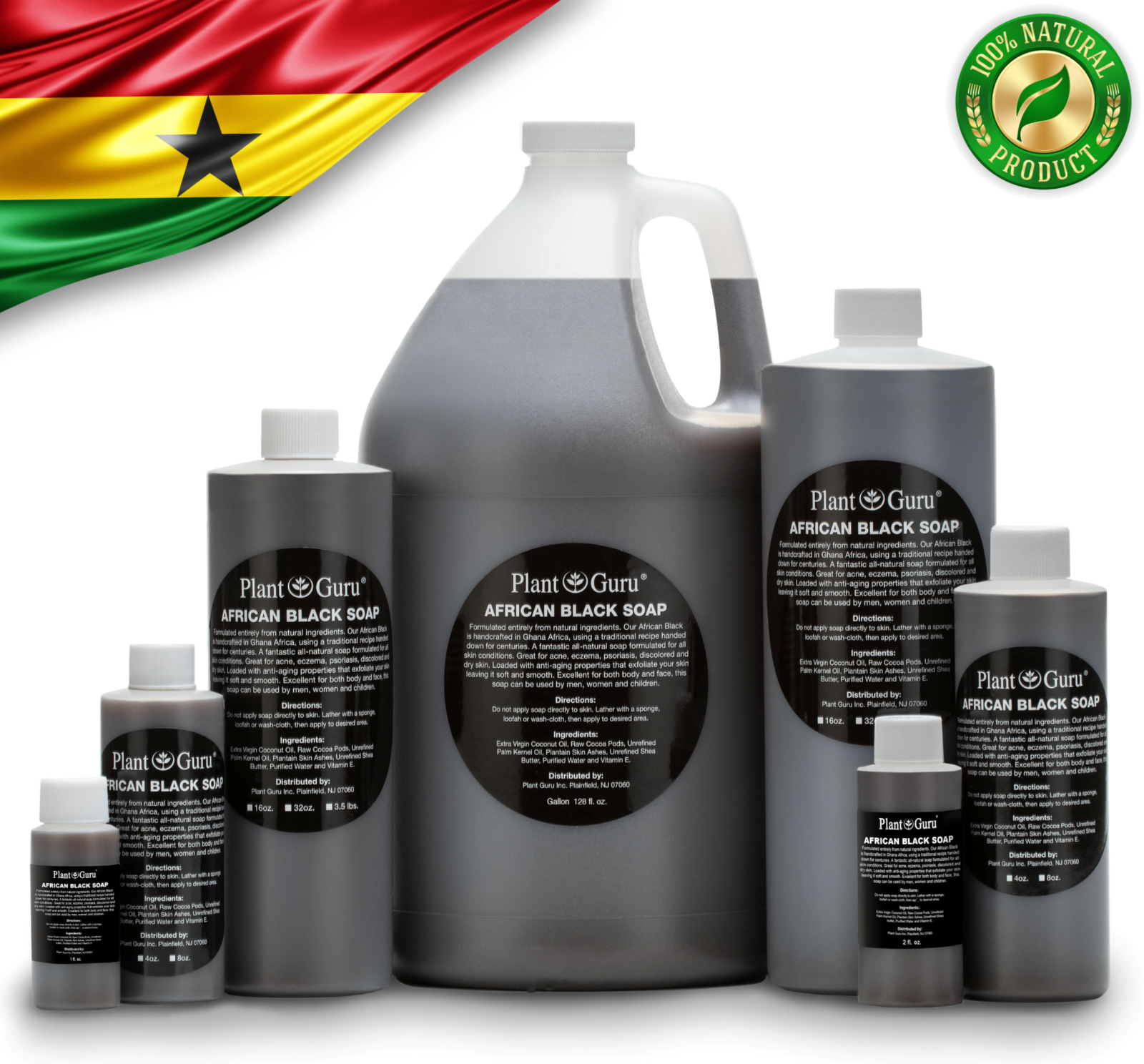 Raw African Black Soap Liquid 100% Pure Organic Natural Bath Body Face Wash Bulk Plant Guru