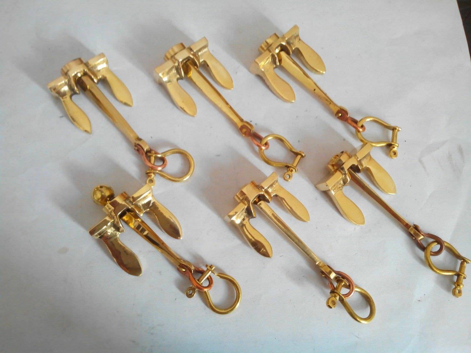 Lot of 6 Brass Anchor Keychains Nautical keychain handcuff keychain Gift Items Без бренда