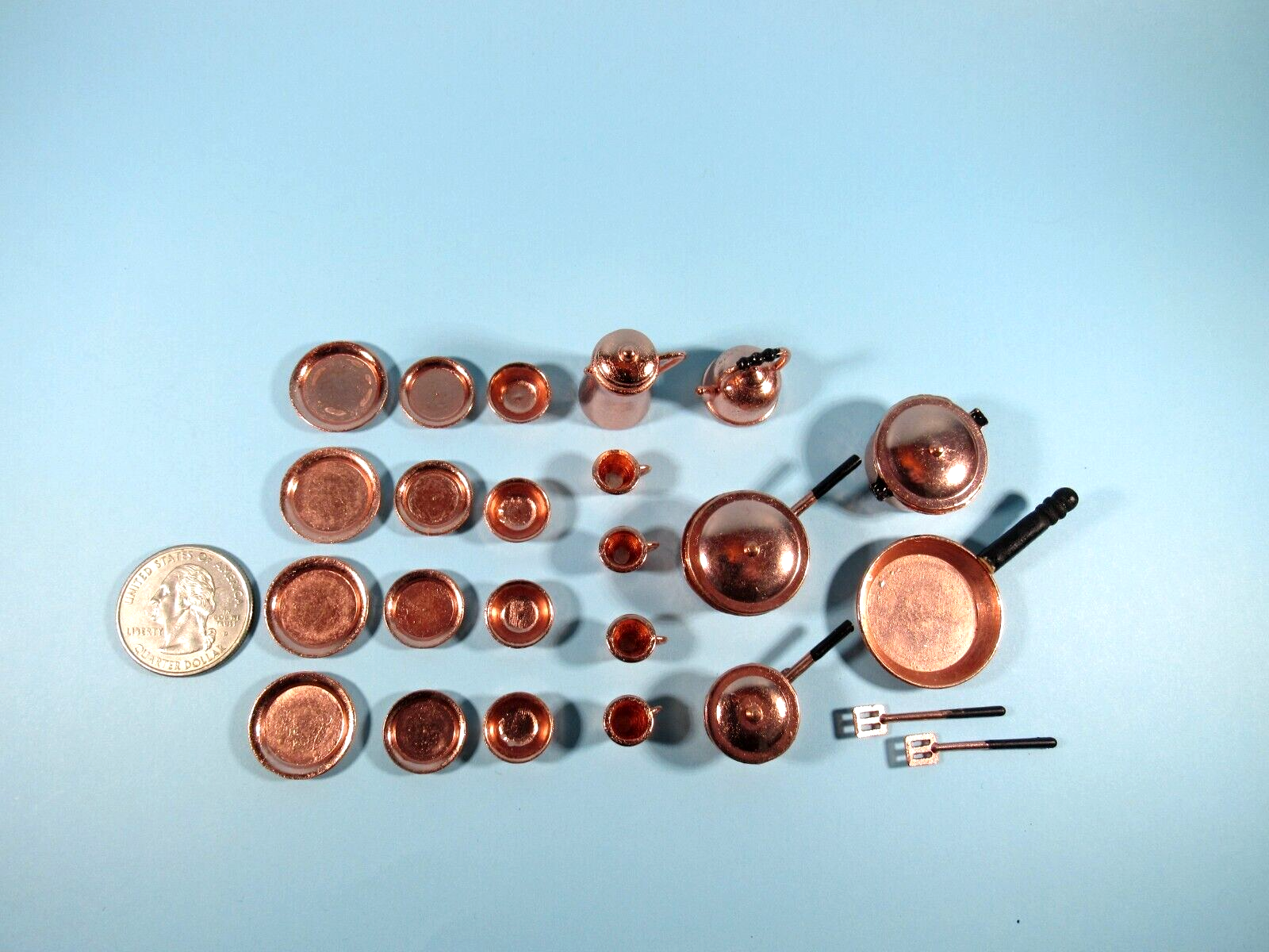 Dollhouse Miniature Copper Look Dishes Coffee Pot Cooking Pots & More 28 pc Town Square Miniatures G6107 D2792 D2765 - фотография #2