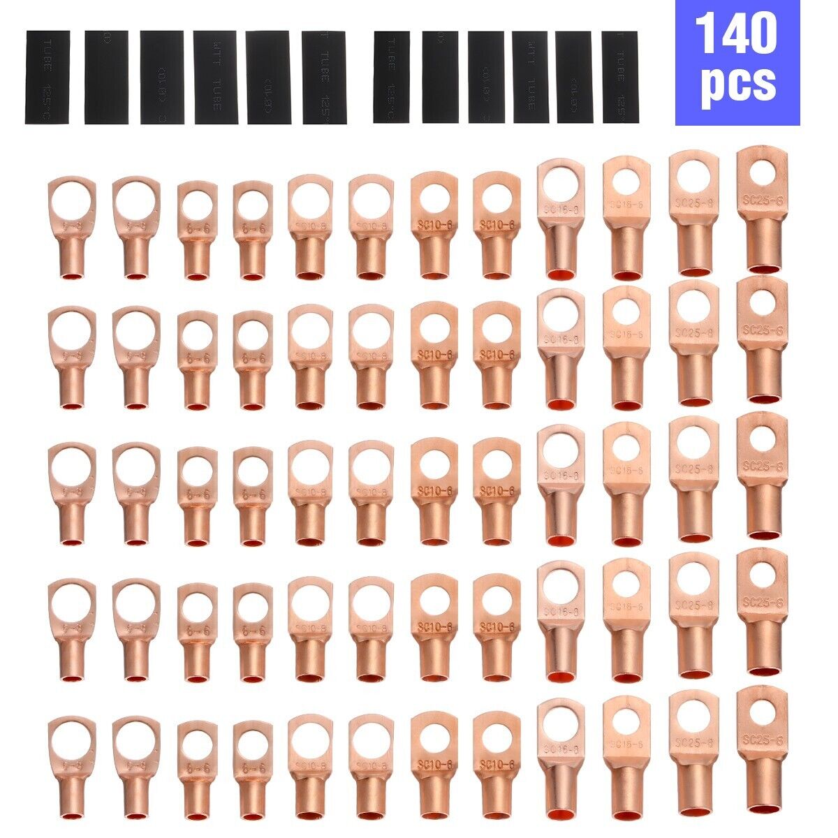140pcs Copper Wire Lugs Battery Cable Ends Terminal Connectors Assortment Kit US Unbranded Does not apply