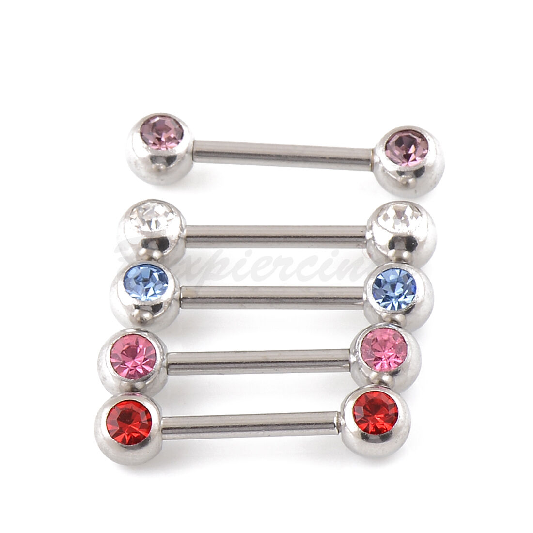10 pcs 14G 12mm (1/2") Double 5mm Gem Tongue Barbell Surgical Steel Nipple Ring Bxxpiercings