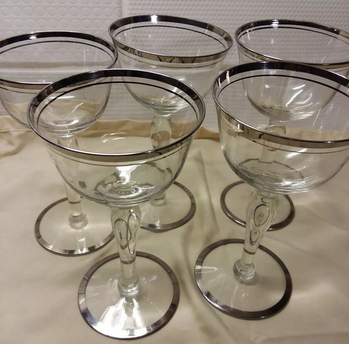 Platinum Silver Trim Crystal Set 5 Plain Stem Champagne Glass Без бренда - фотография #12