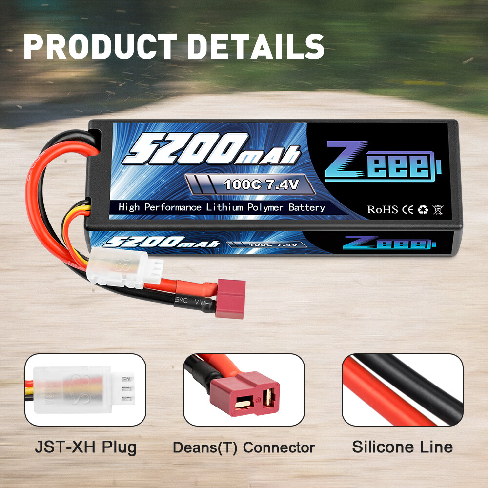 2x Zeee 100C 5200mAh 7.4V 2S LiPo Battery Deans Hardcase for RC Car Truck Heli ZEEE Does Not Apply - фотография #2