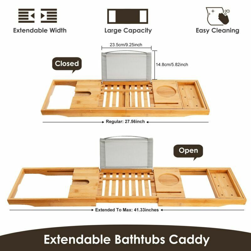Bathtub Caddy Bamboo Bath Tub Rack Tray Wine Book Holder w/ Spa Bath Tub Pillow iMounTEK Does Not Apply - фотография #8