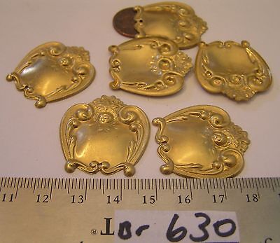 6 Vintage 32x30 mm Brass Nice Detailed Dangle Jewelry Findings Stampings Lot Unbranded