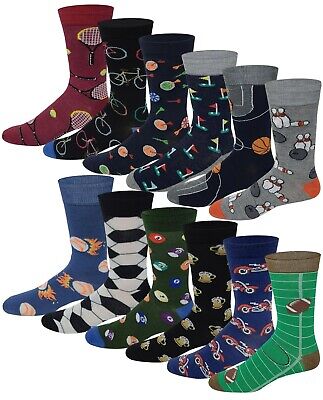Different Touch 12 Pairs Men's Assorted Sports Design Crew Socks 10-13 Different Touch