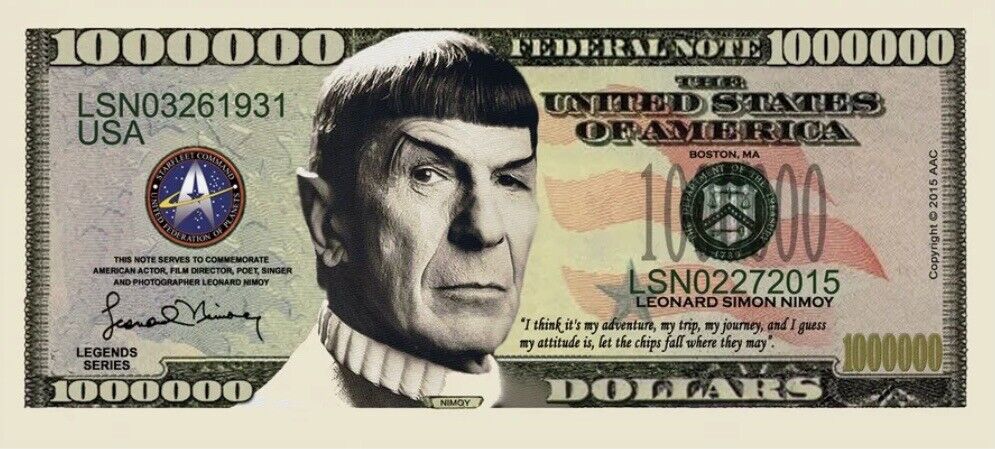 100 Pack Spock Star Trek Leonard Nimoy Collectible Funny Money Dollar Bills Без бренда - фотография #2