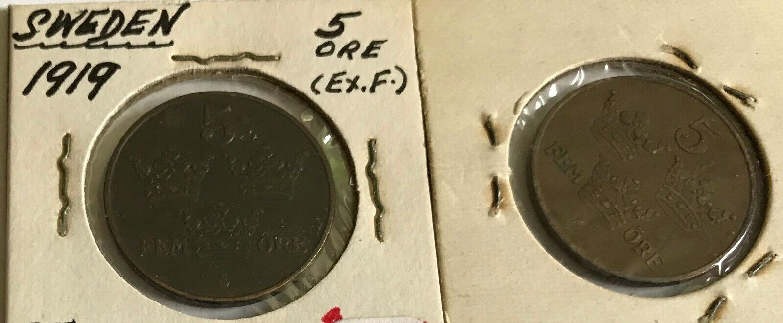 Sweden - lot of 2 coins - 5 ORE - 1919 EF & 1921 AU Без бренда