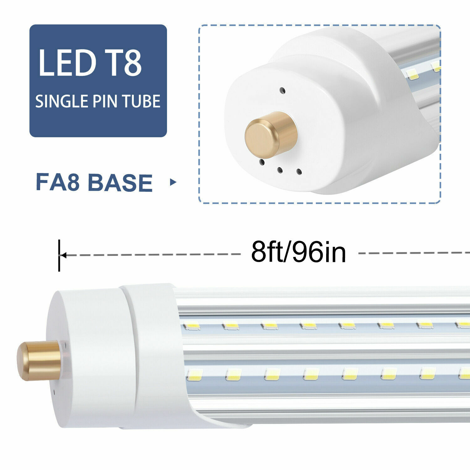 90W T8 LED 8FT Single Pin LED Light Tube 8Foot 6000K LED Shop Light Bulbs 10Pack Unbranded Does Not Apply - фотография #2
