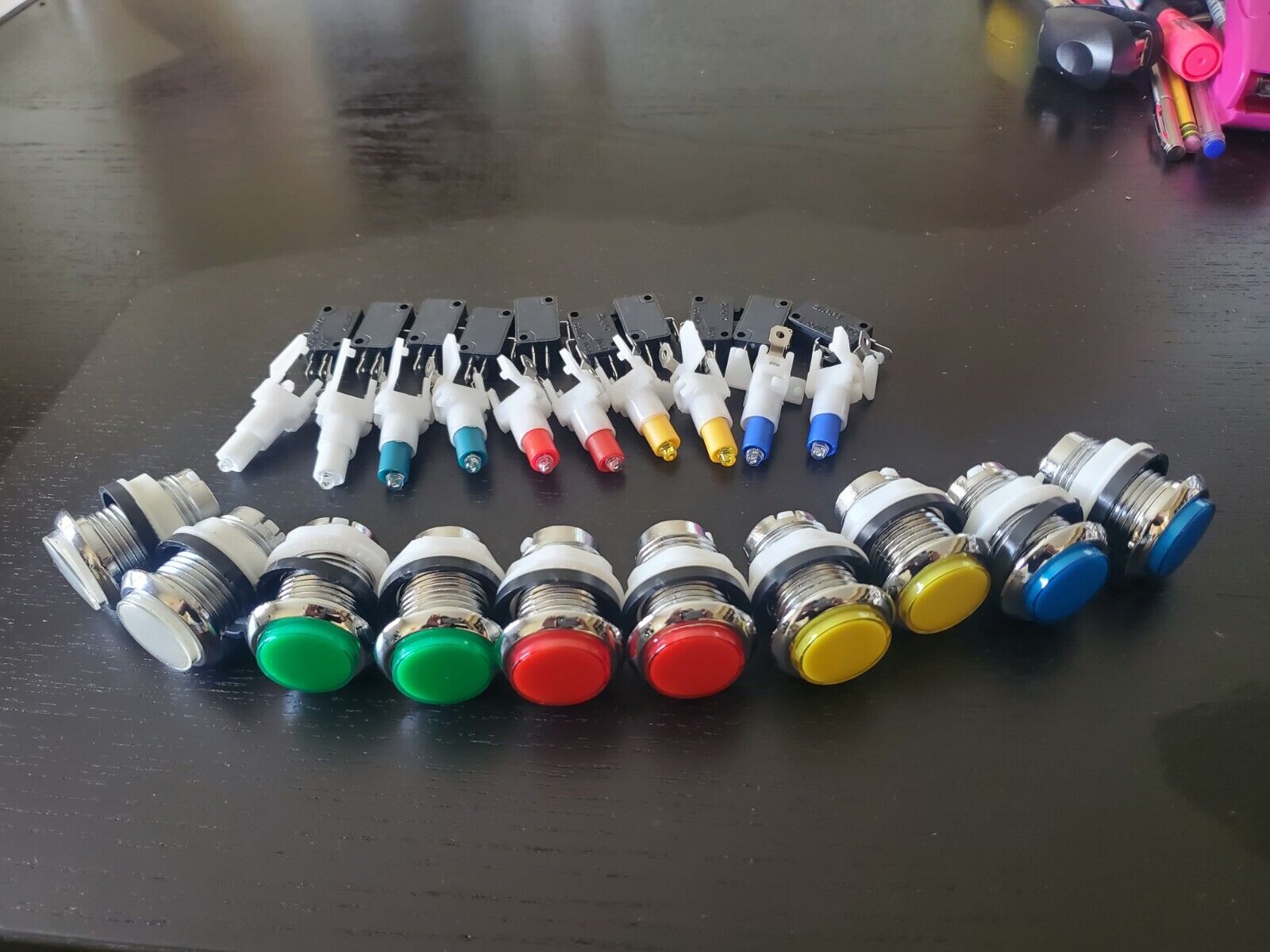 LED chrome arcade push button 5 Colors w/ micro switch Lot of 10 white base Без бренда
