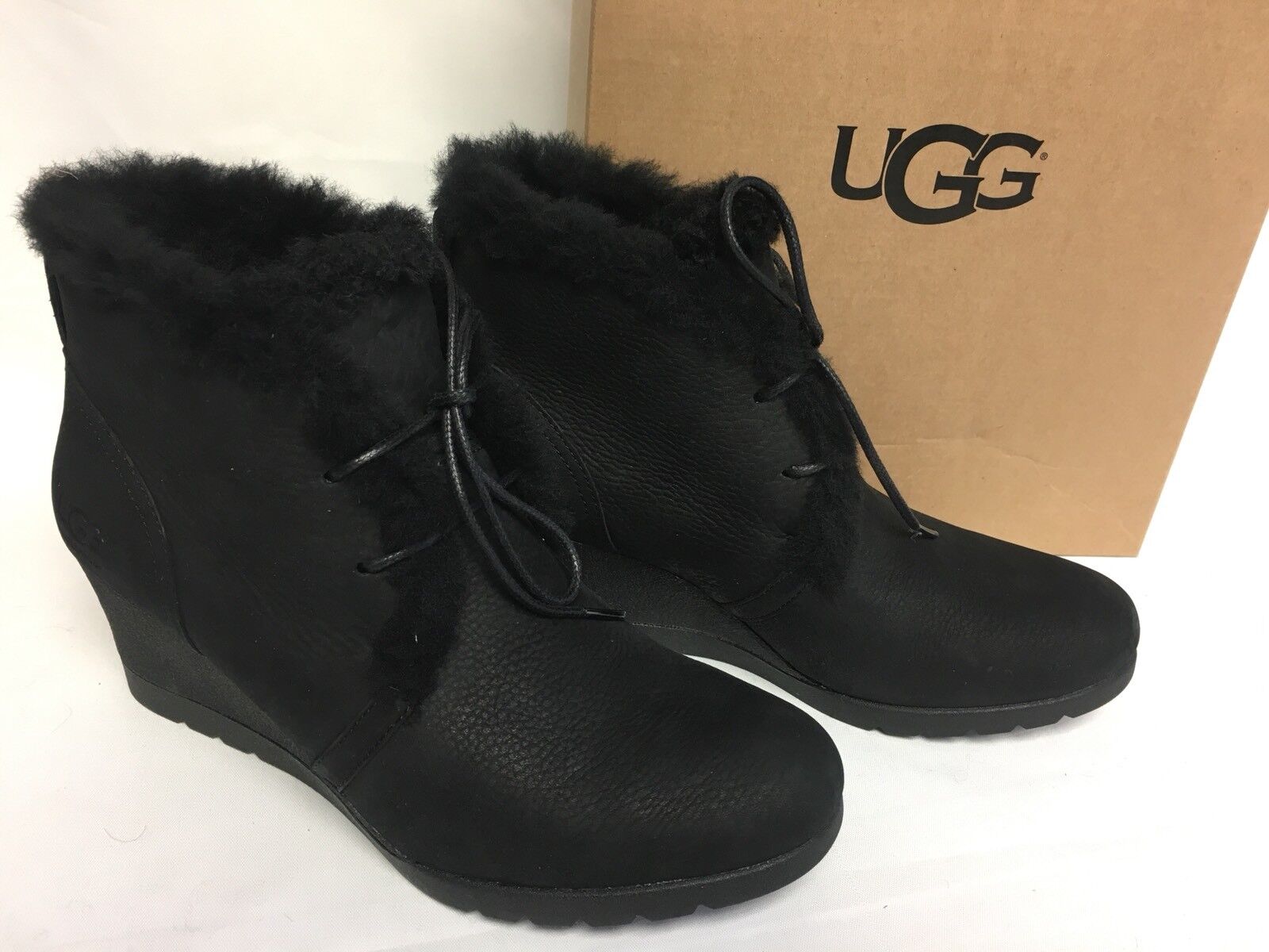 UGG Australia Jeovana Boots Black Suede Waterproof WP 1017421 Wedge Lace Up UGG Australia