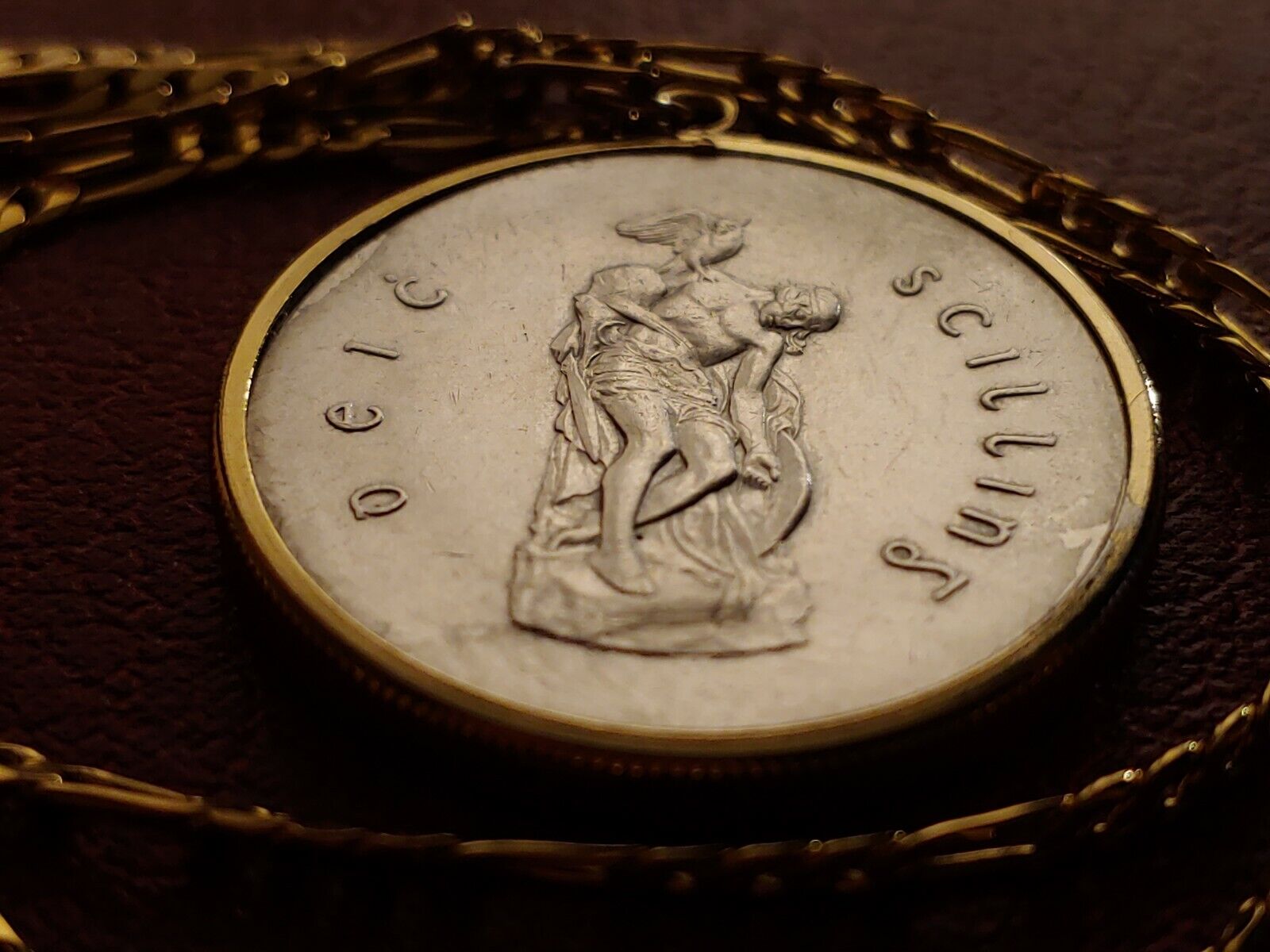 1916-1966 Irish Silver Cuchulaine Coin Pendant 24" 18KGF GOLD FILLED LINK CHAIN Honoredalllies - фотография #10