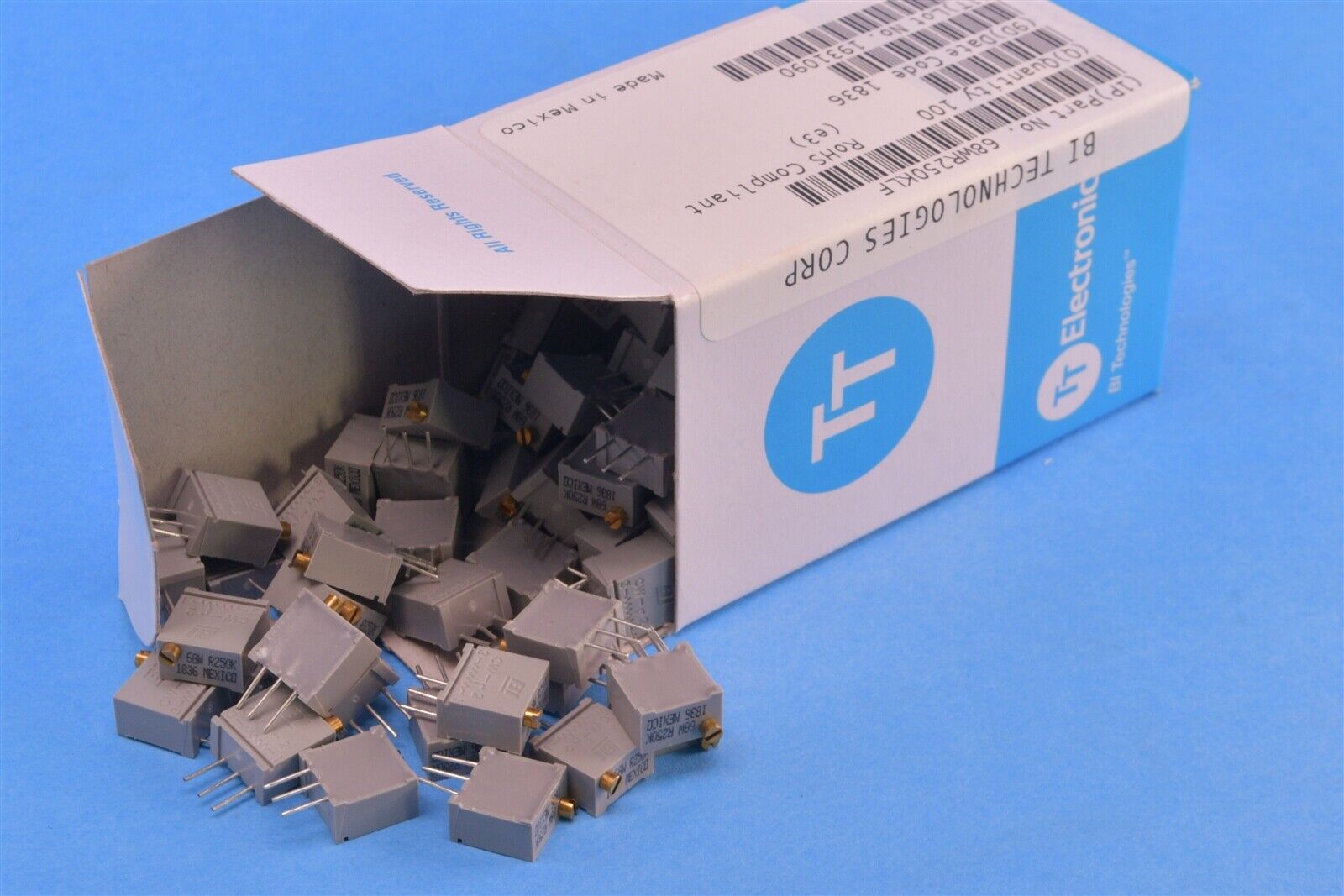 100 TT Electronics 12-Turn 250 Kilohm Audio Trimmer Resistors 500mW BI Technologies / TT Electronics 68WR250KLF