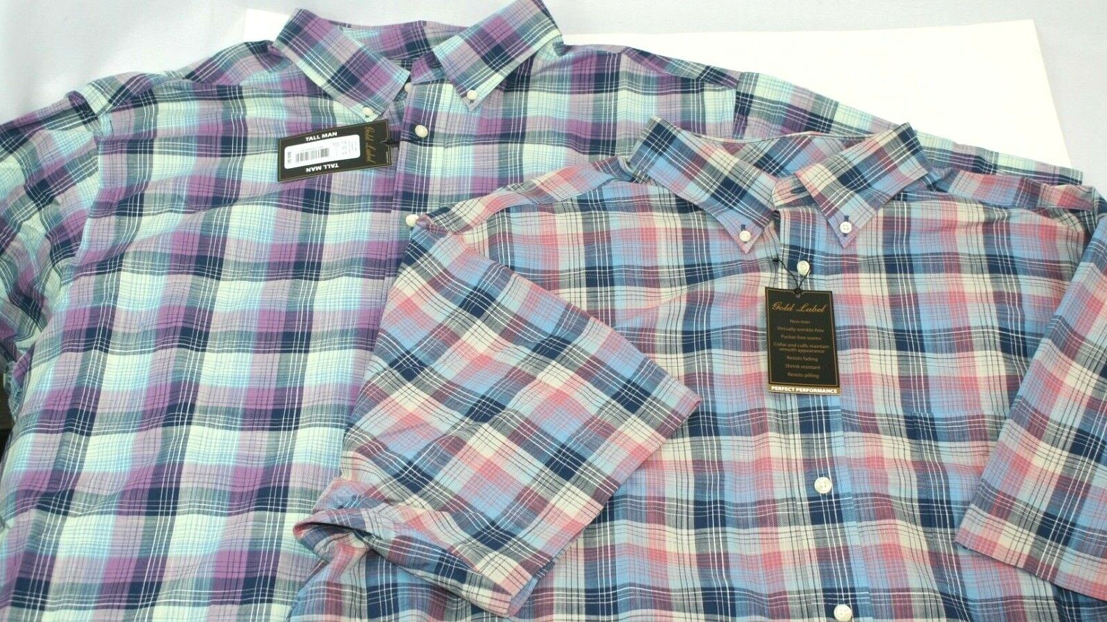 Lot of 2 Gold Label Mens Short Sleeve Plaid Button Front Shirt Size 2XLT NWT Roundtree & Yorke