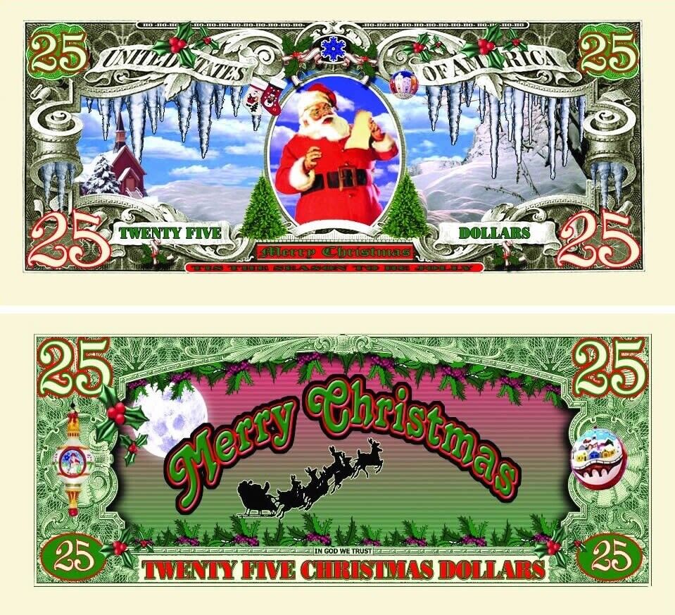 ✅ Merry Christmas Holiday Decor 100 Pack Collectible Novelty Dollar Bills ✅ MLA Products
