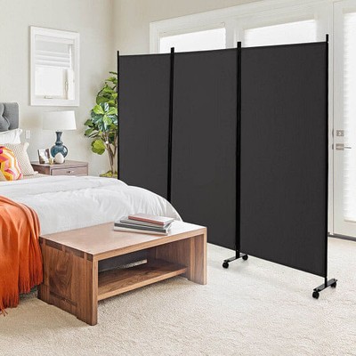 3 Panel Folding Room Divider with Lockable Wheels-Gray - Color: Gray Unbranded - фотография #3