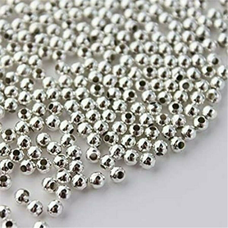 100PCS Genuine 925 Sterling Silver Round Ball Beads DIY Jewelry Making Findings  Yanqueens Does not apply - фотография #3