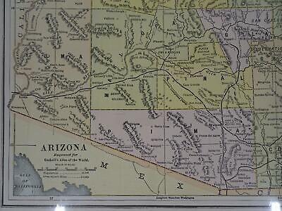 Lot 2 Antique Maps Arizona Gaskell's Atlas of the World 1893 ca 1900 Color Без бренда - фотография #3