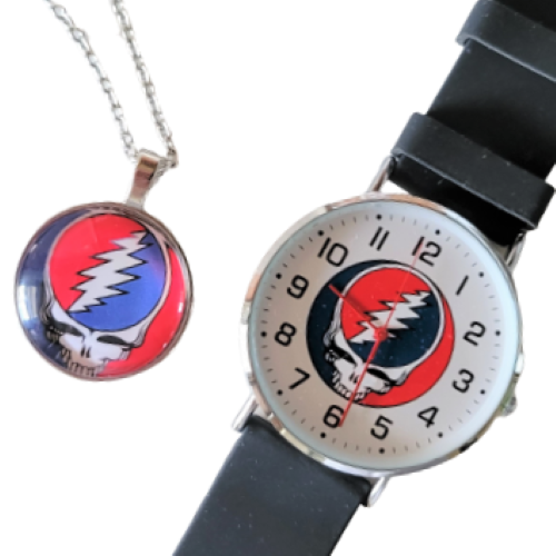 Grateful Dead Collectible Watch & Silver Chain Necklace Set Steal Your Face NWT Без бренда