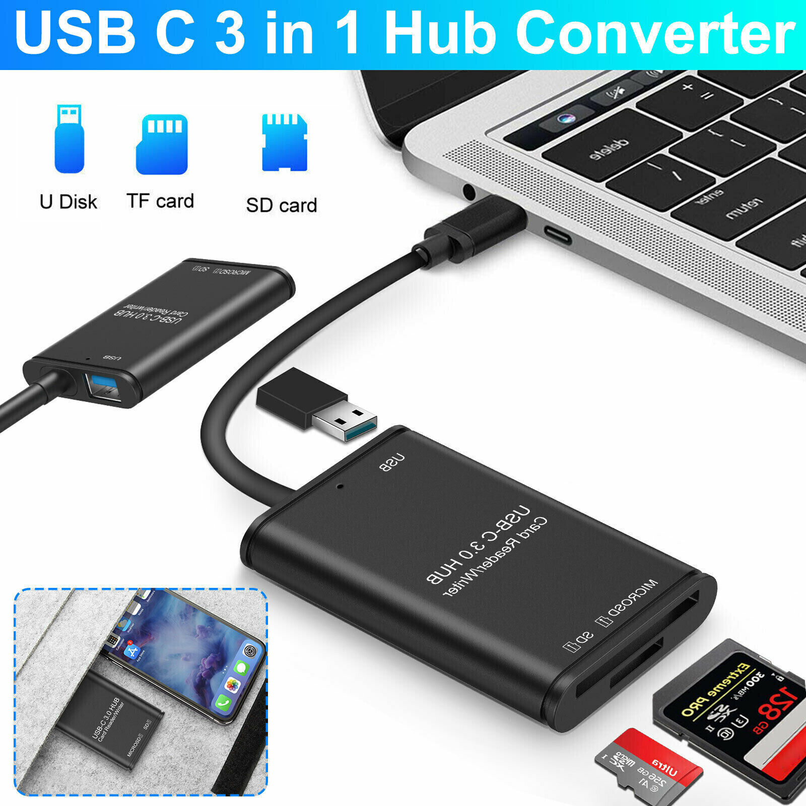 USB C to SD Card Reader Writer OTG Adapter USB 3.0 Micro SD Memory Card Reader Ombar