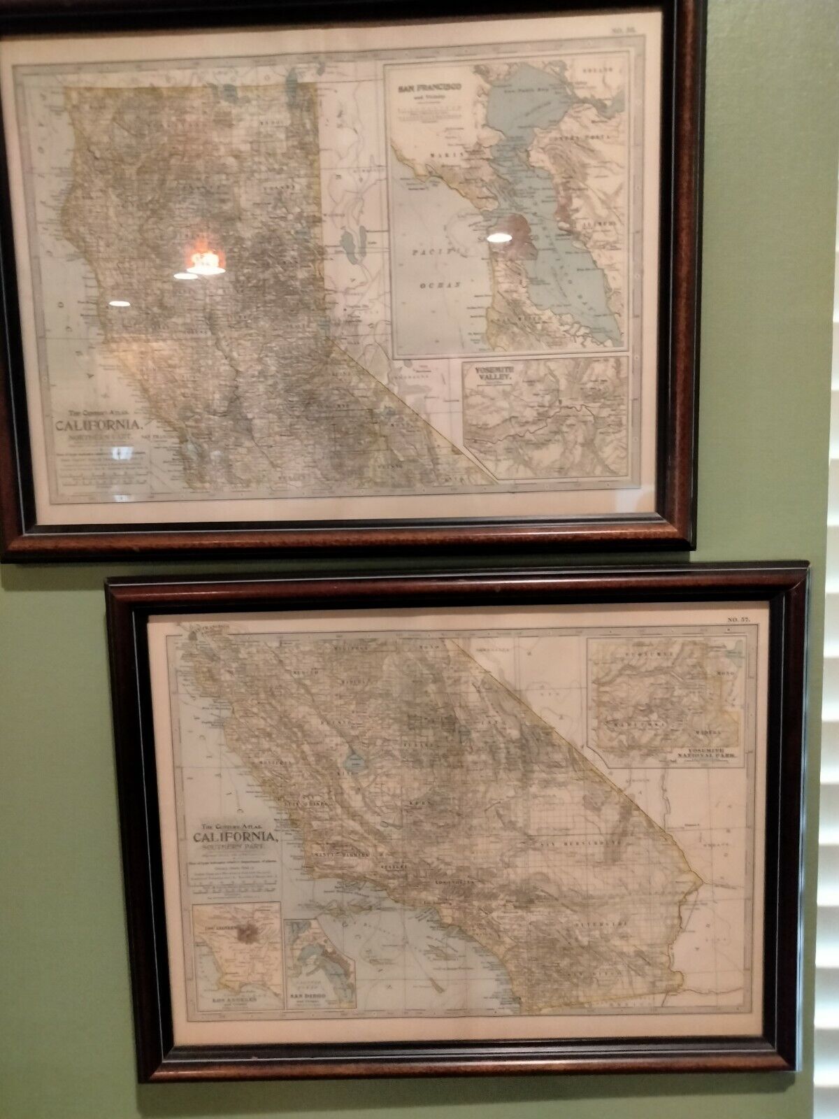 FRAMED ANTIQUE CALIFORNIA 1902 MAPS NORTH AND SOUTH  Без бренда