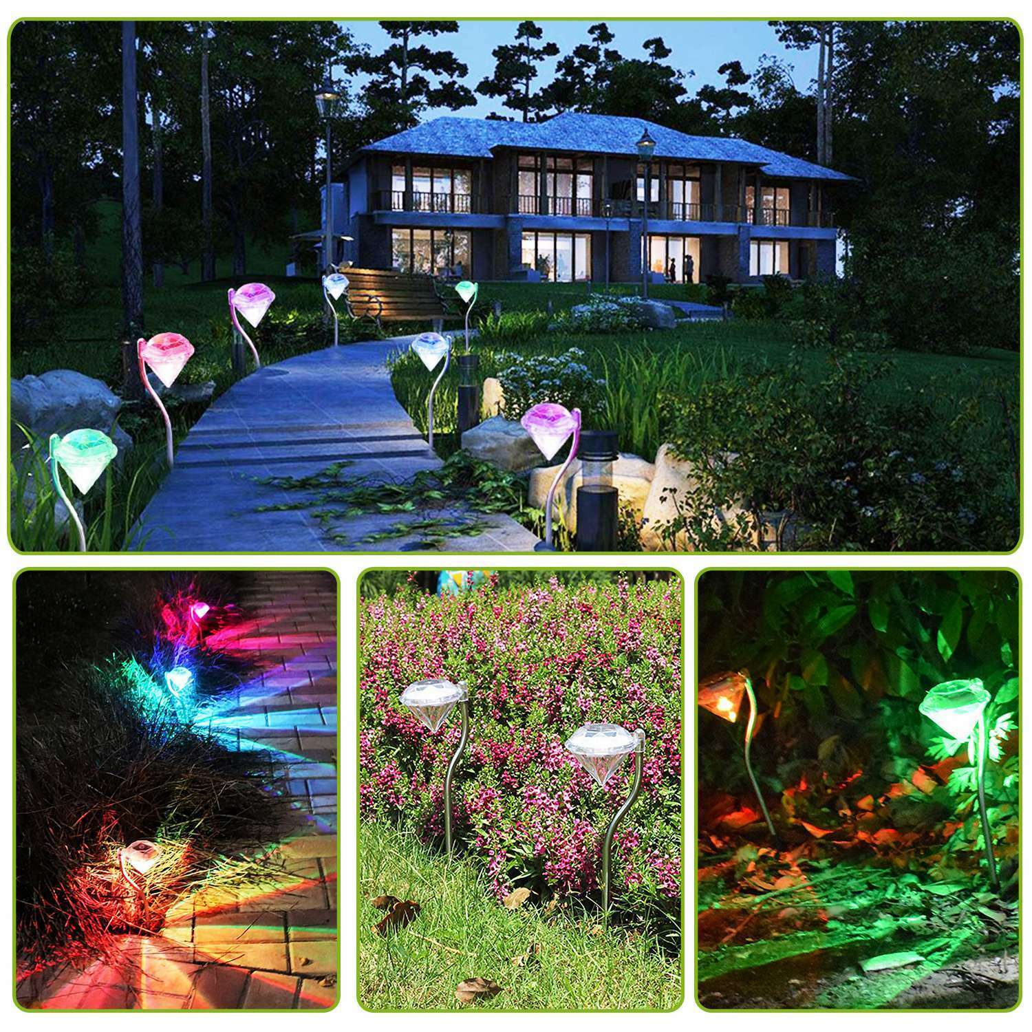 4Pcs LED Diamond Solar Light Color-Changing Stake Light Garden Landscape/Pathway SOLAREK Does Not Apply - фотография #6