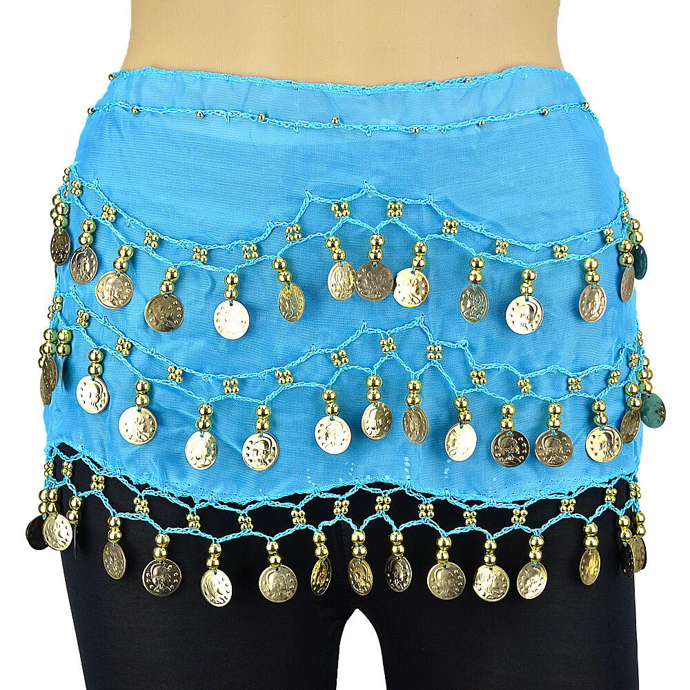 6 PCs Belly Dance Skirt Scarf Hip Wrap Belt Wholesale Low Price Chiffon Coins White Deer - фотография #3