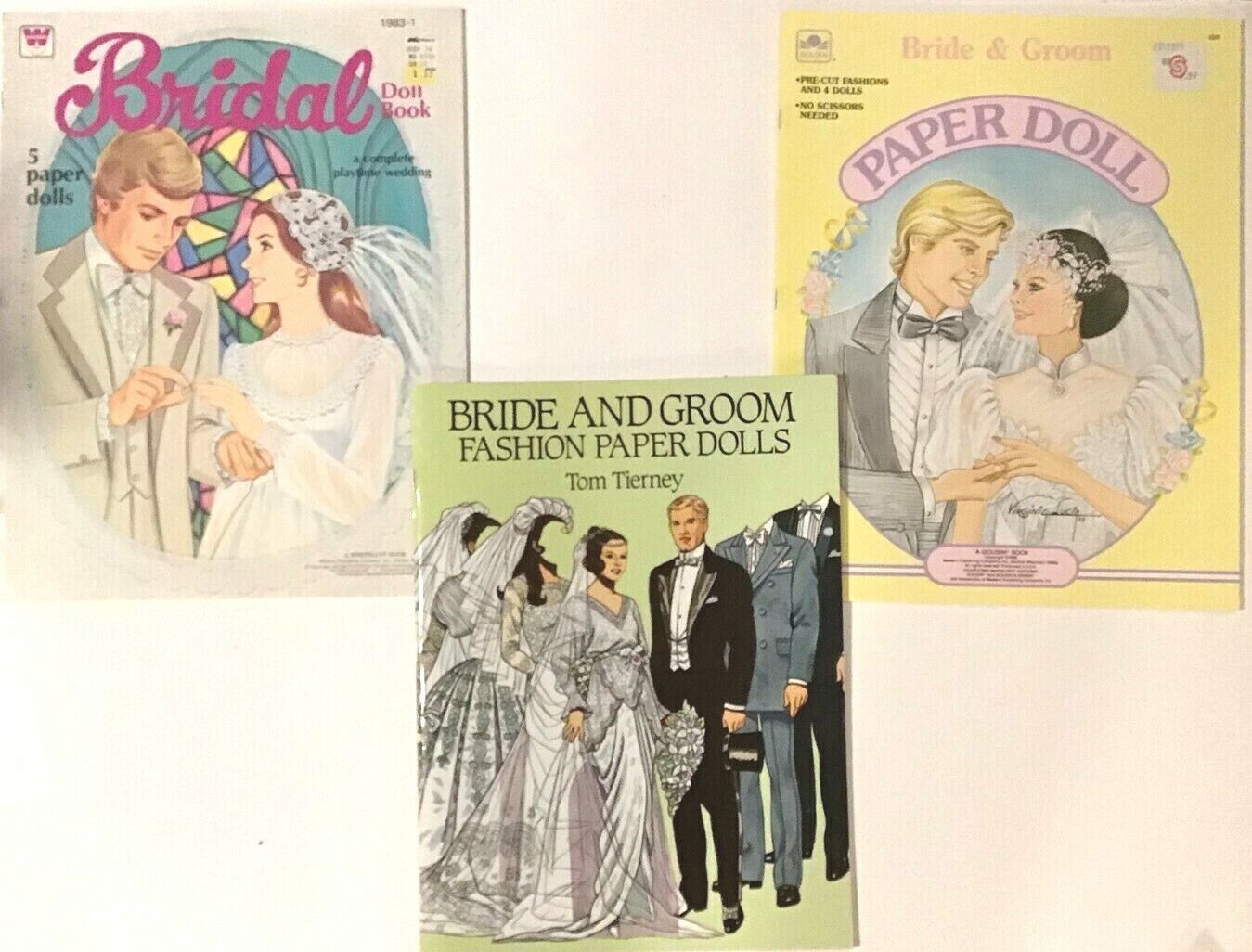 Paper Doll Cut Out Books - lot of 3 - Bridal, Bride & Groom (Golden & Tierney) Golden, Tom Tierney & Whitman