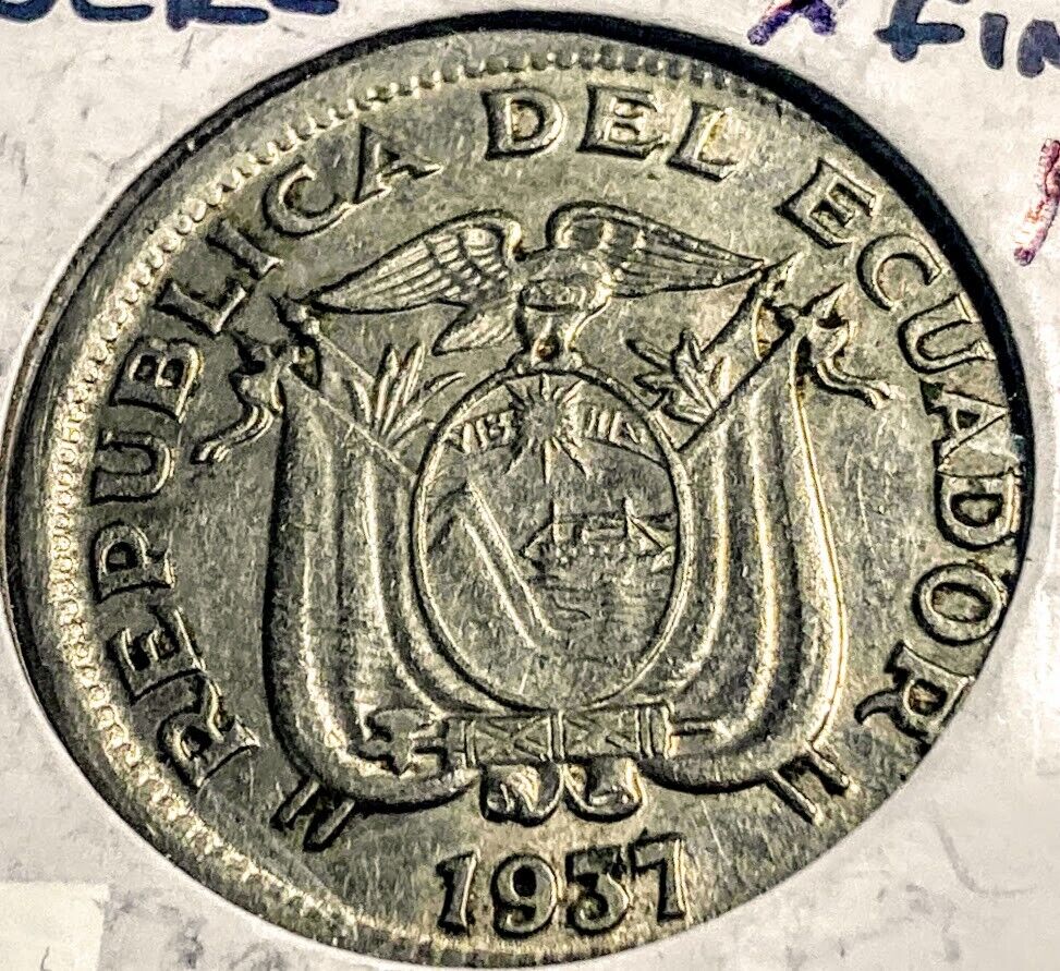 Ecuador 3 Coins, Scarce 1893/89 TF.900 2 decimos UNC 1944 .720 AU, 1937 Sucre Без бренда - фотография #6
