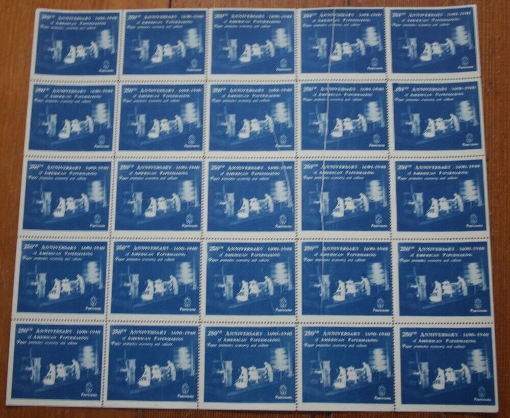 American PAPERMAKING 1690-1940 uncut stamp sheets 250th Anniv of Economy Culture Без бренда