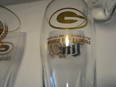 GREEN BAY PACKERS MILLER LITE SET 4-16 OZ SIGNATURE LOGO GLASS GOLD G/RIM NFL  Miller - фотография #9