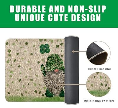  St Patricks Day Door Mat Green Gnome Lucky Sharmrock Rug Farmhouse Kitchen  Does not apply Does Not Apply - фотография #7