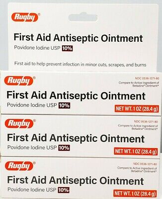 Rugby Povidone Iodine 10% First Aid Ointment 1 oz- Exp Date 08-2024 (3 Pack) Rugby 110231