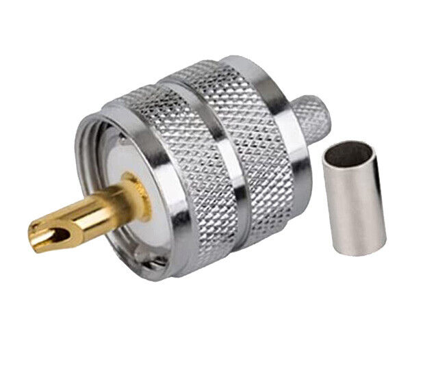 6X RG-8X, LMR-240 Crimp-On UHF Male PL-259 Connector Nickel Plated Coaxial 6pcs WIREDCO UHF-03Z-TSS IP - фотография #3
