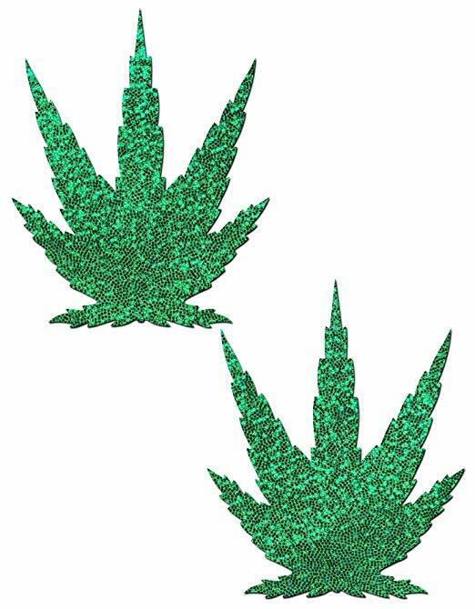Pastease -  Glittering Green Pot Leaf Cannibis Nipple Pasties. (13-pack) Pastease