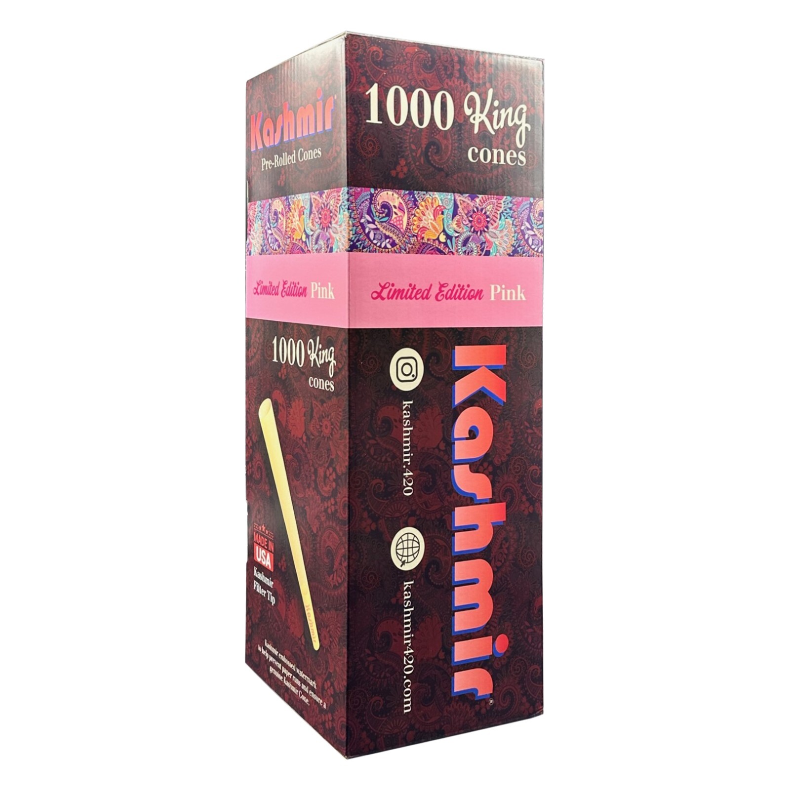 Pre Rolled Cones Bulk 1000 Ct King Pink Natural Rolling Paper Cones by Kashmir Kashmir Pink_Cones-King-1000-Ct