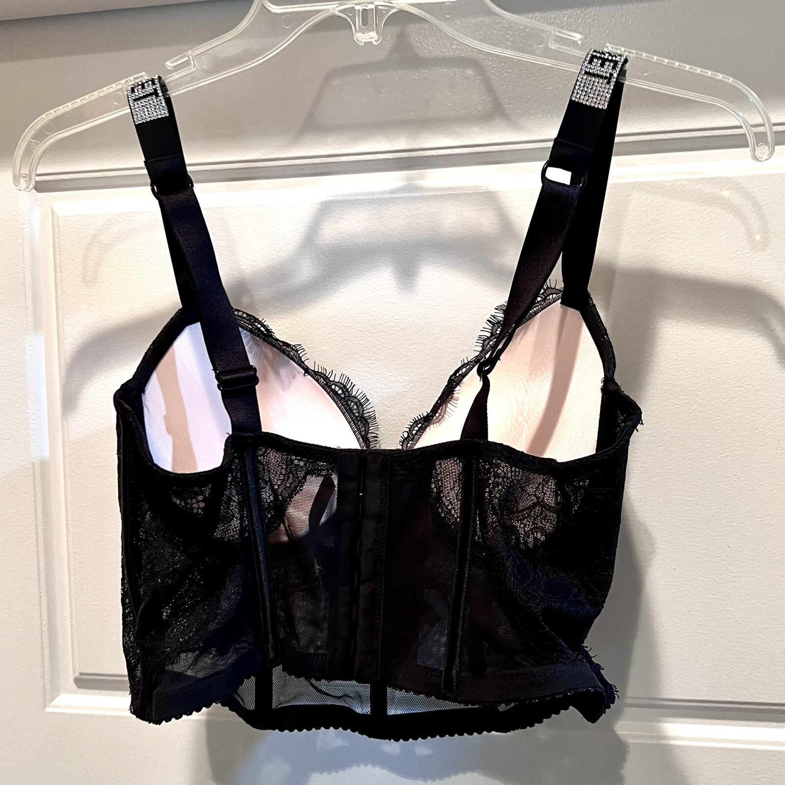 NEW Victorias Secret Long Line Bra Womens Size 36C Black Lace Push-up Rhinestone VICTORIA'S SECRET - фотография #7