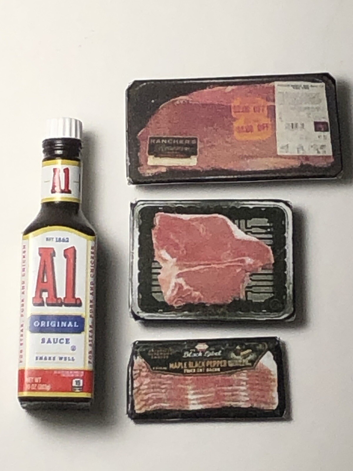 4pc BARBIE Doll FOOD Lot A1 STEAK Sauce 🥩  Bacon Little Kitchen Meat 1:6 SCALE Unbranded - фотография #8