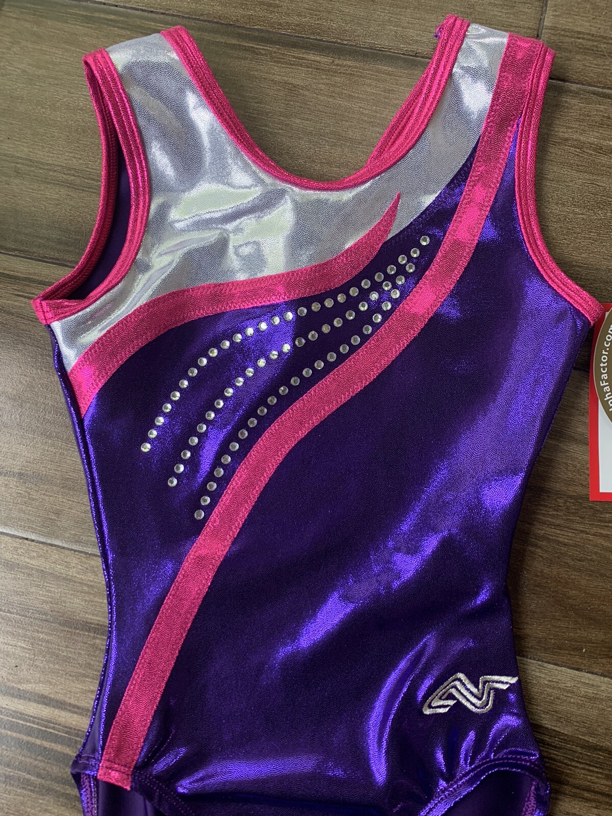 ALPHA FACTOR GYMNASTICS LEOTARD PURPLE PINK & SILVER CRYSTALS ADULT SMALL NEW Alpha Factor - фотография #2