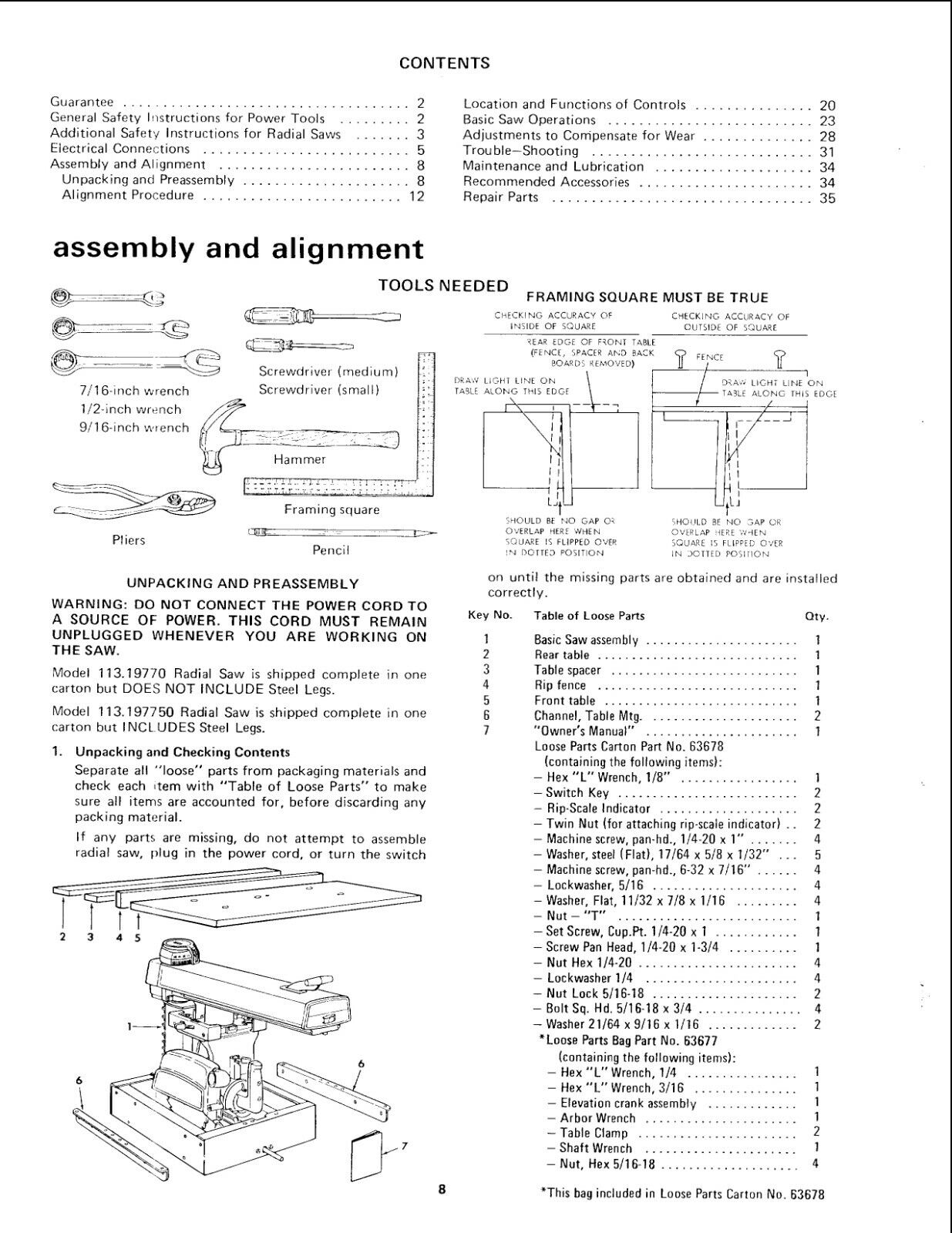 Sears Craftsman 113.19770 and 113.197750 10-inch Radial Saw Owner's Manual  Manual - фотография #3