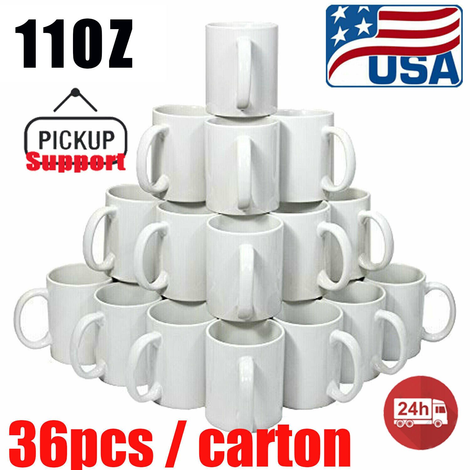 US 36pcs Blank White Mugs 11OZ Sublimation Coated Mugs Heat Press Cups with Box QOMOLANGMA 0163000216000