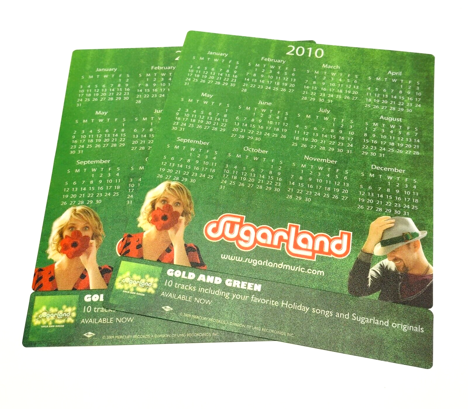 Sugarland Gold and Green 2010 Promo Calendar Sticker Peel-Back Counter Mats  (2) Без бренда