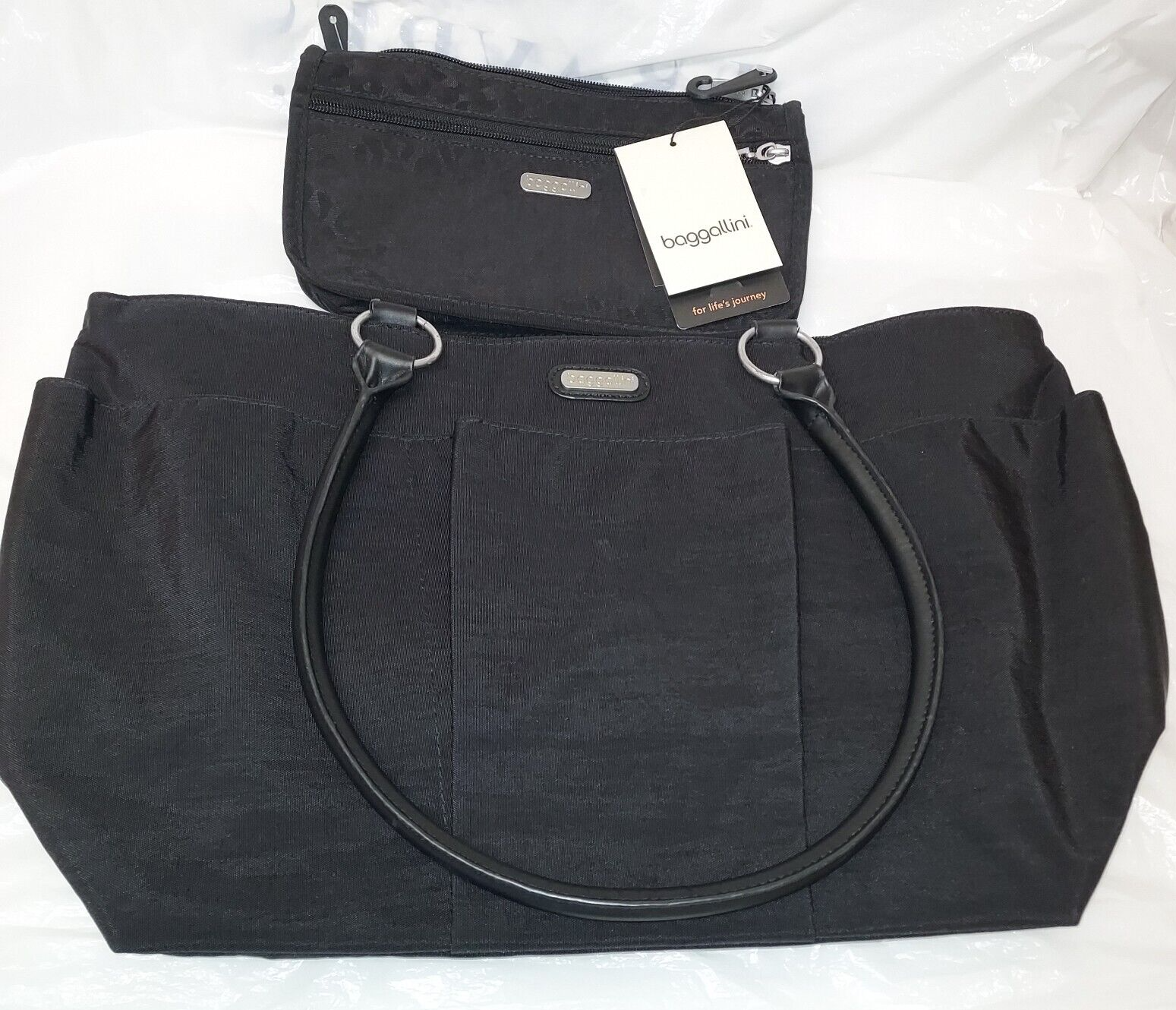 Baggallini  A La Carte Tote leather handles black & pattern make up bag(2) ITEMS Baggallini Baggallini A La Carte - фотография #2