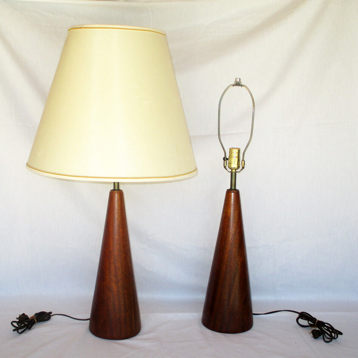 2 MCM Teak Danish, Denmark, Cone Shape Table Lamps Unbranded