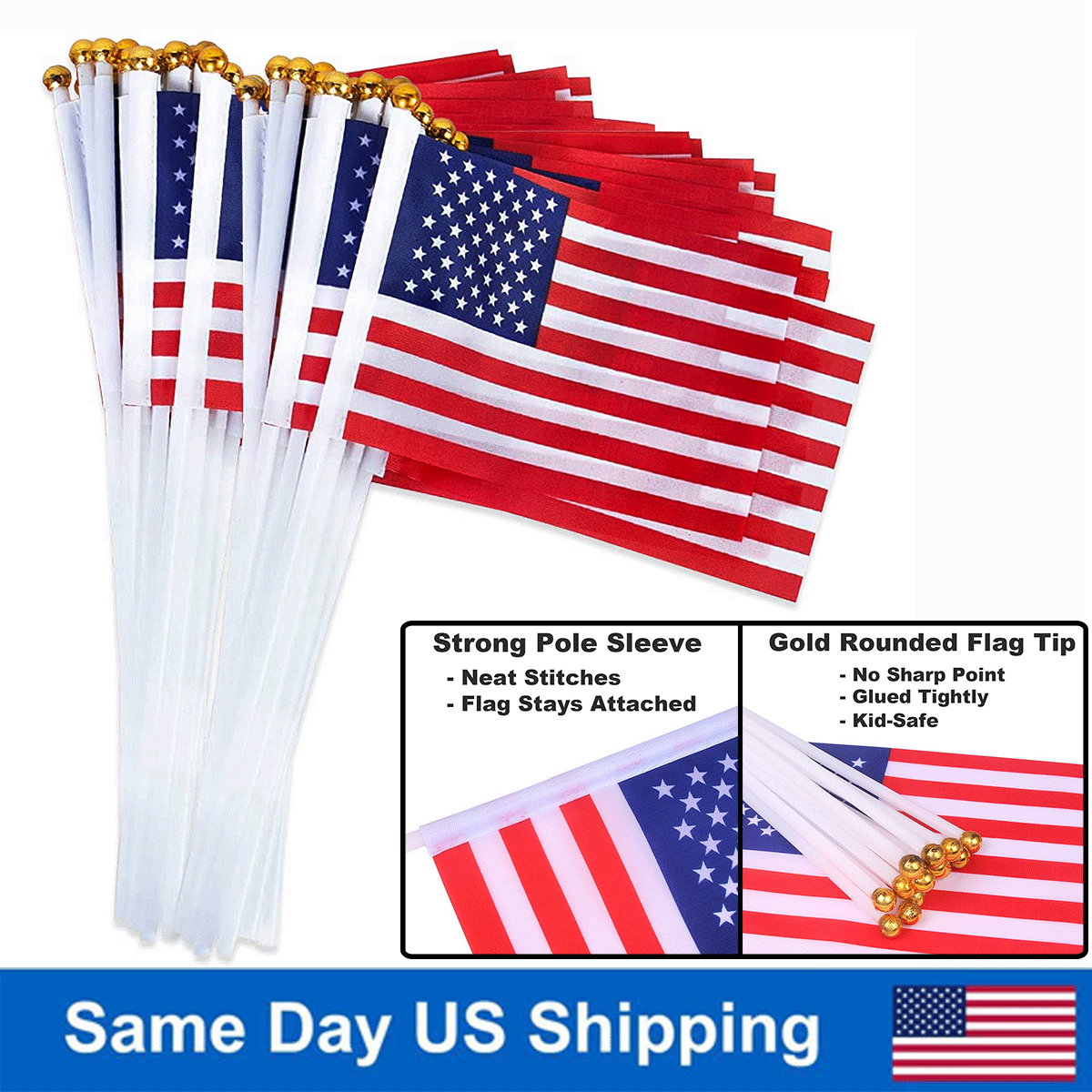 Small US Flags Mini American Flag on Stick 5" x 8" In 50Pcs Small American Flags Unbranded Does not apply
