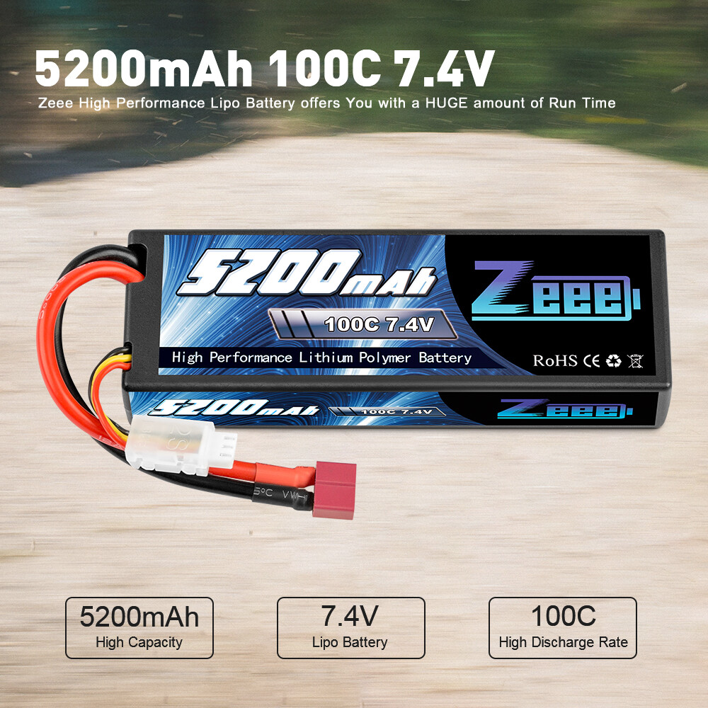 2x Zeee 100C 5200mAh 7.4V 2S LiPo Battery Deans Hardcase for RC Car Truck Heli ZEEE Does Not Apply - фотография #3