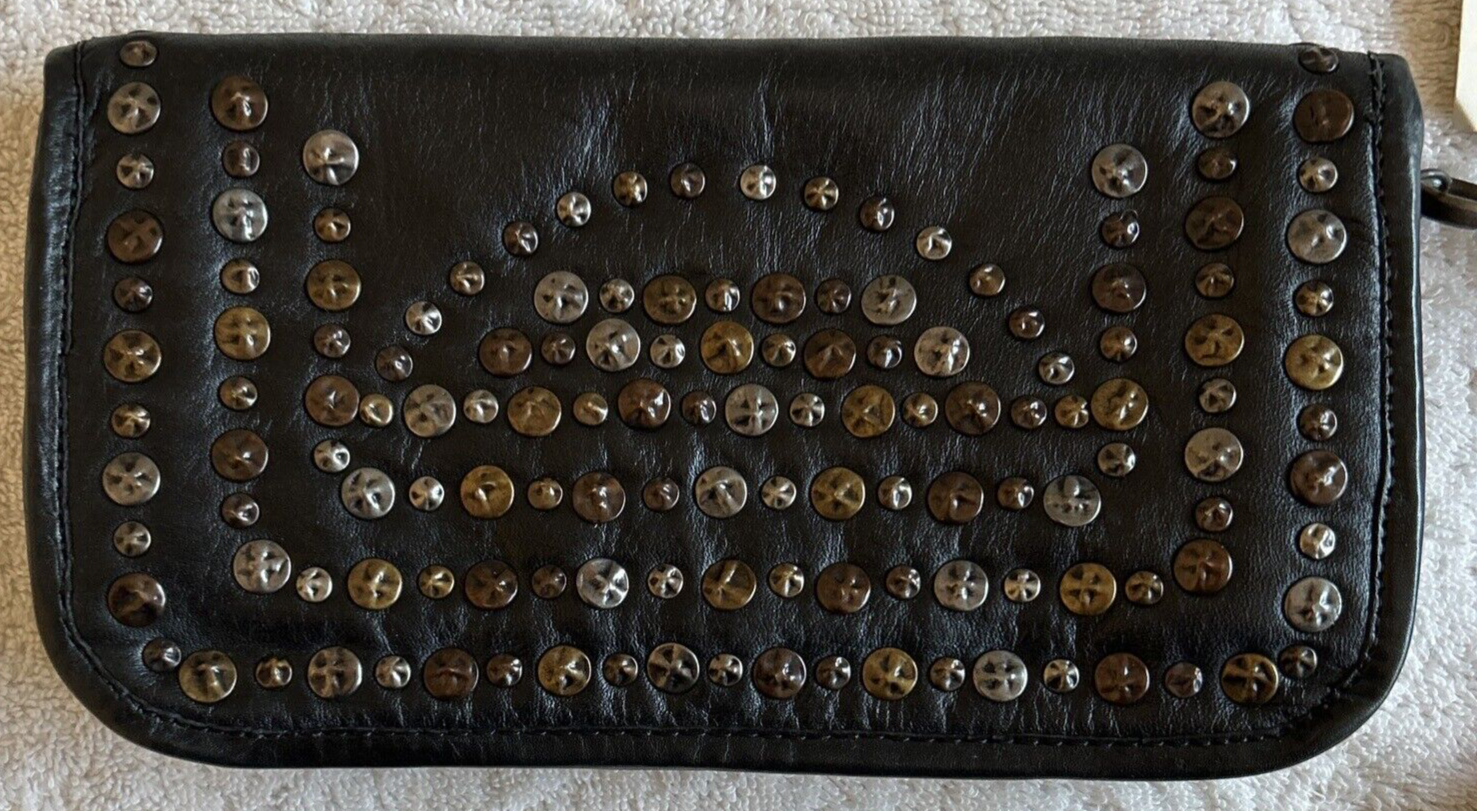 VIOLA CASTELLANI Made Florence Italy Black Leather Stud Zip Wallet Wristlet NERO Viola Castellani Studded - фотография #3