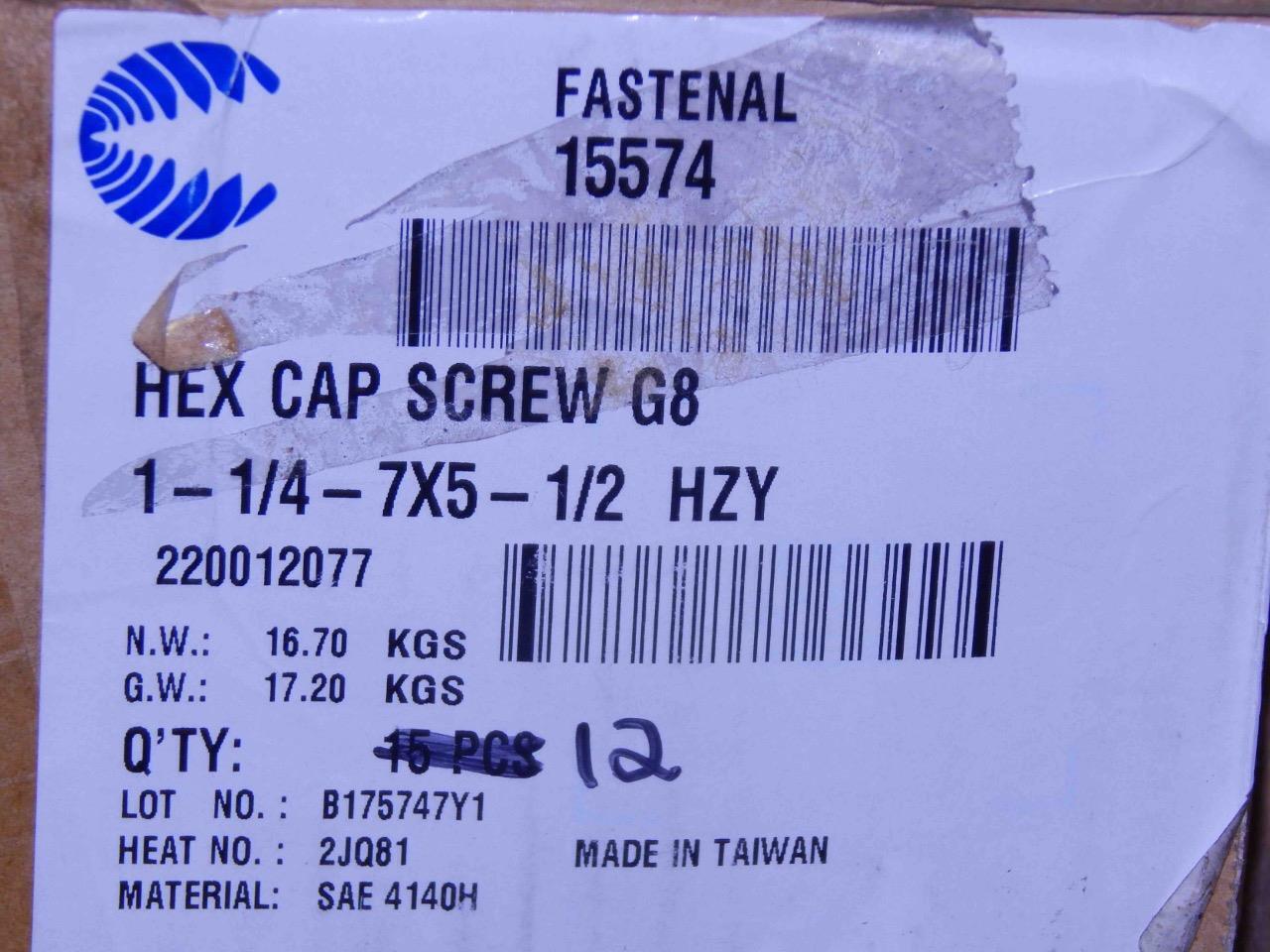#331 BOX of 12 Fastenal Hex Cap Screw G8 HCS 1-¼-7 x 5.5 // 1-¼-7 x 5-½ PN 15574 Fastenal G8 HCS - фотография #3
