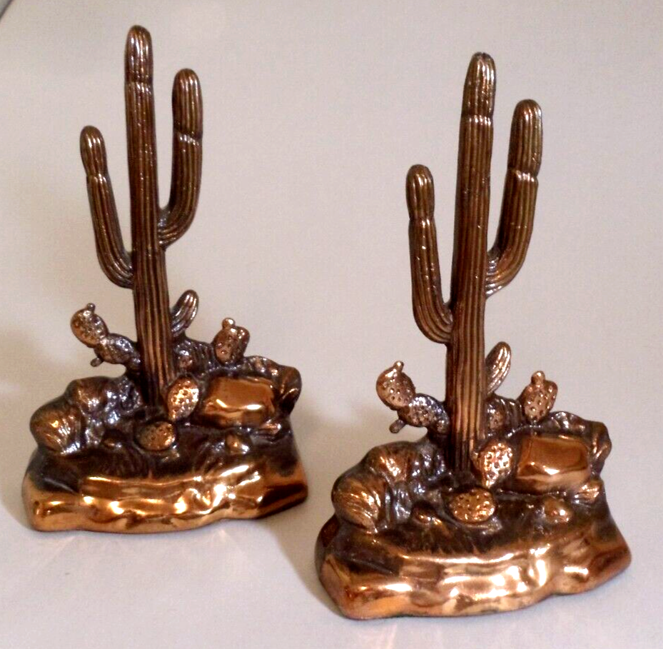 Rare DODGE 1940's-Vintage PRISTINE Antique Copper-Bronze Saguaro Cactus Bookends Dodge Inc. - фотография #2